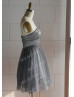 Gray Glittering Tulle Knee Length Prom Dress